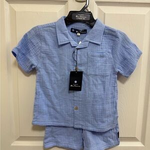 NWT Ben Sherman Light Blue Kids Button Down Shirt and Shorts Set, Size 4
